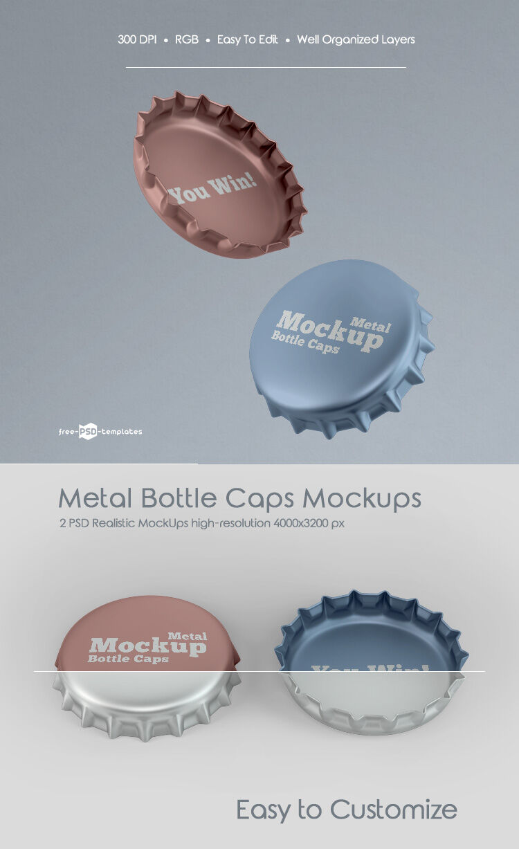 Two Metal Bottle Caps Mockups