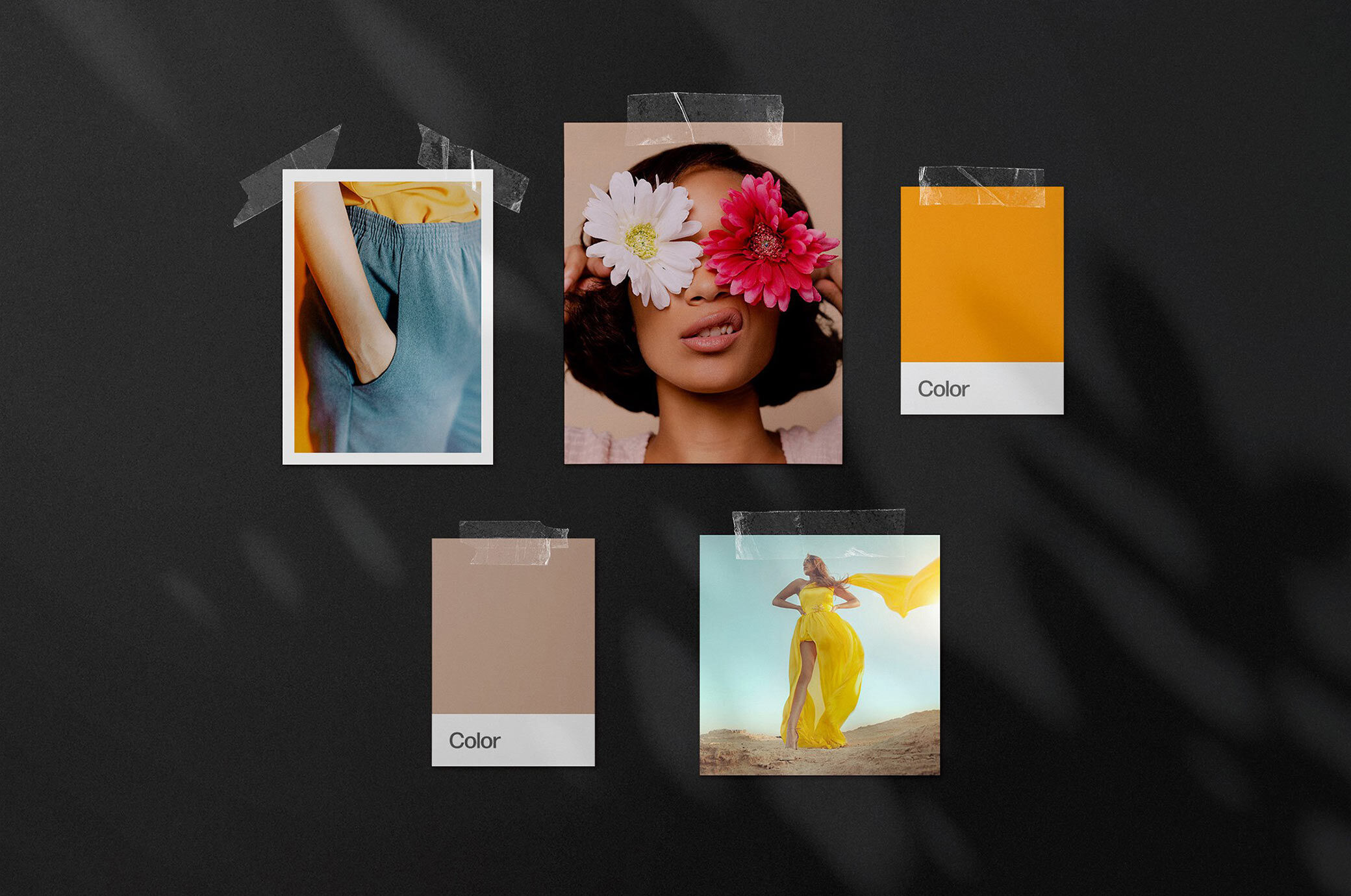 Front View Mood Board Mockup with 5 Slots and Shadow