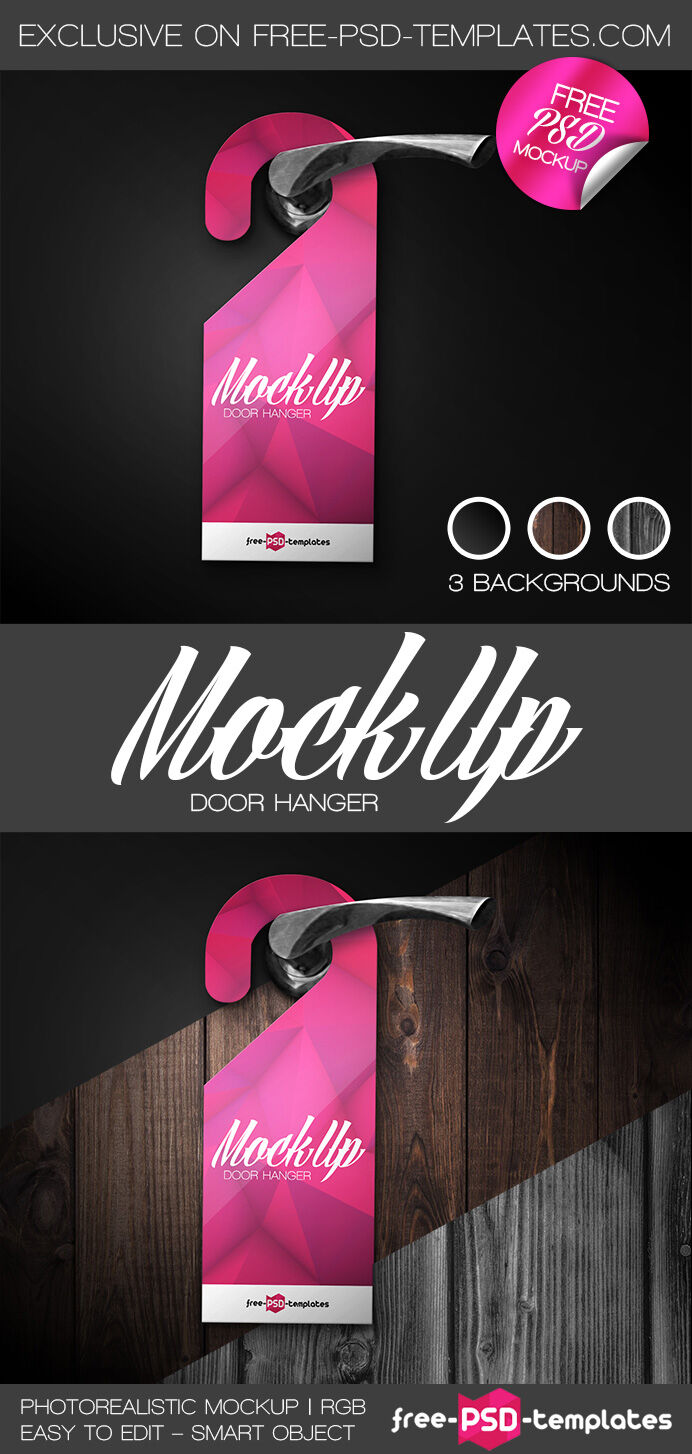 Door Hanger Hung Over Door Handle in Front View Mockup