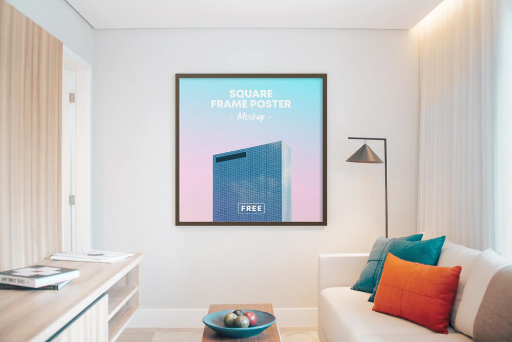 Square Poster Frame on a Wall of a Room Mockup preview