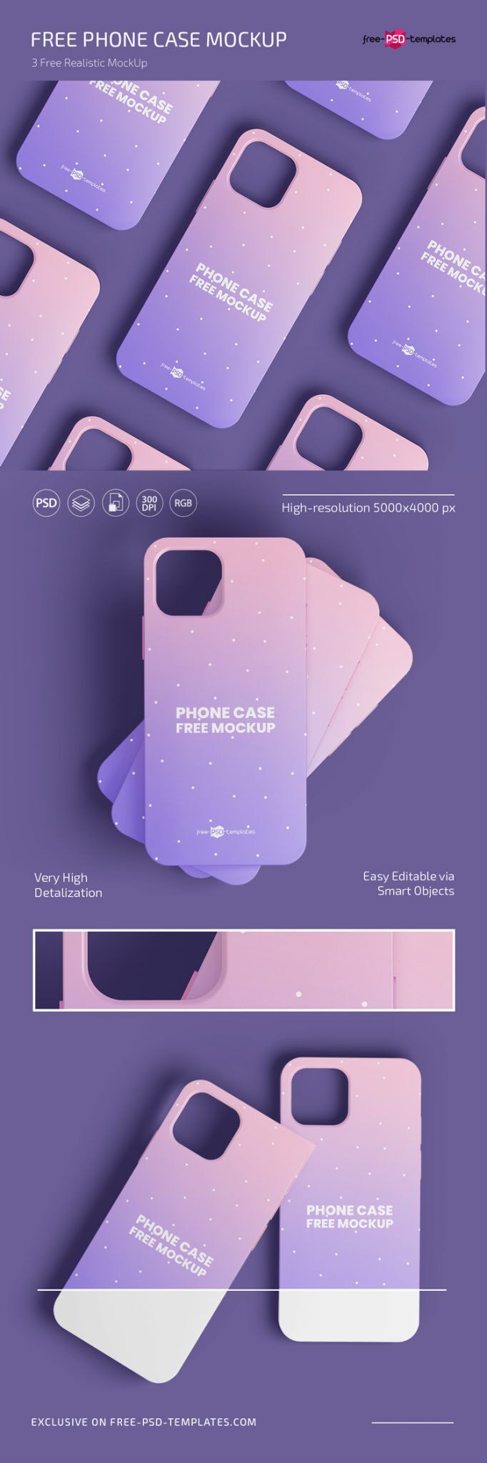 3 Mockups of Phone Cases in Grid Style and More