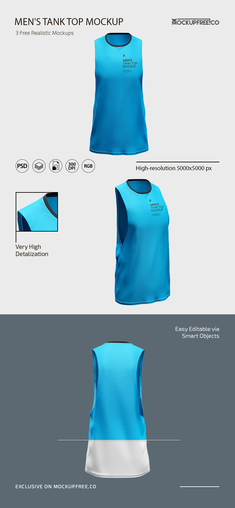 Front and 3/4 View of 3 Men’s Tank Top Mockups