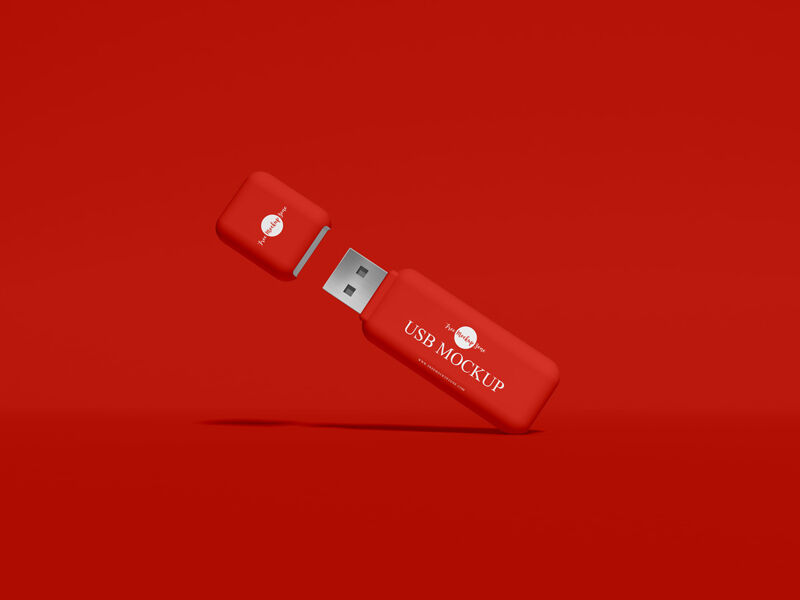 Mockup of a Slanting USB Flash Drive in the Front View