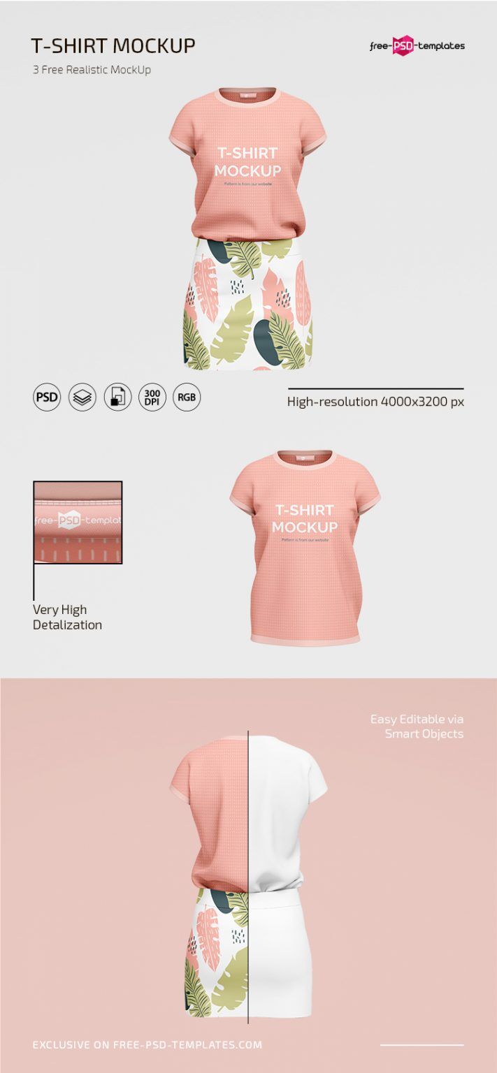 3 Mockups of T-Shirt Along with Skirt preview