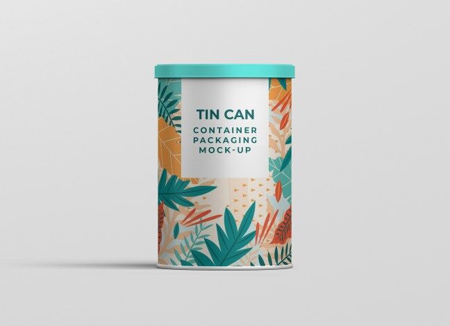 Front View of Tin Can Container Packaging Mockup preview