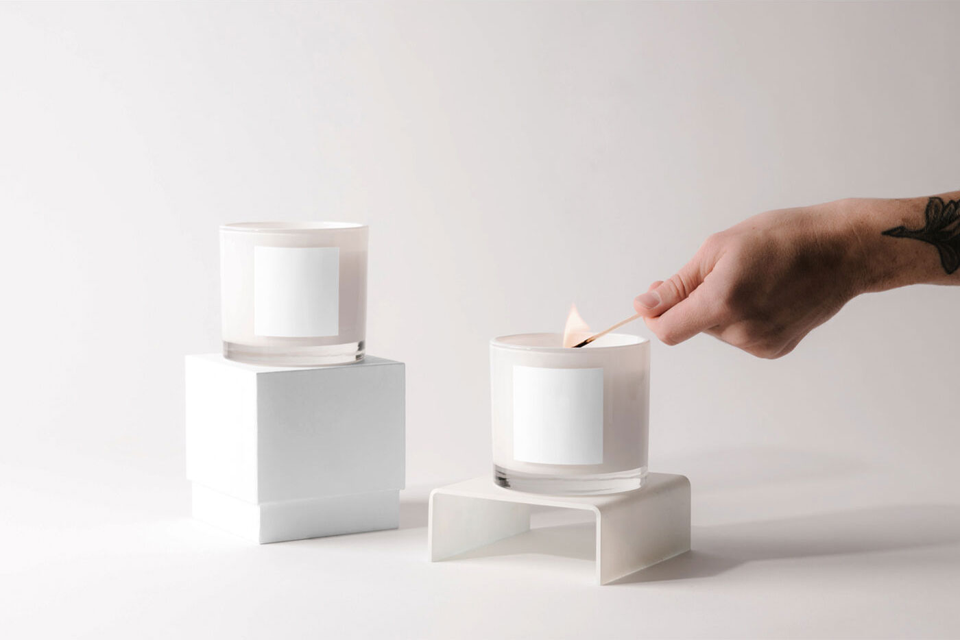 Front View Round Candles With Box Mockup