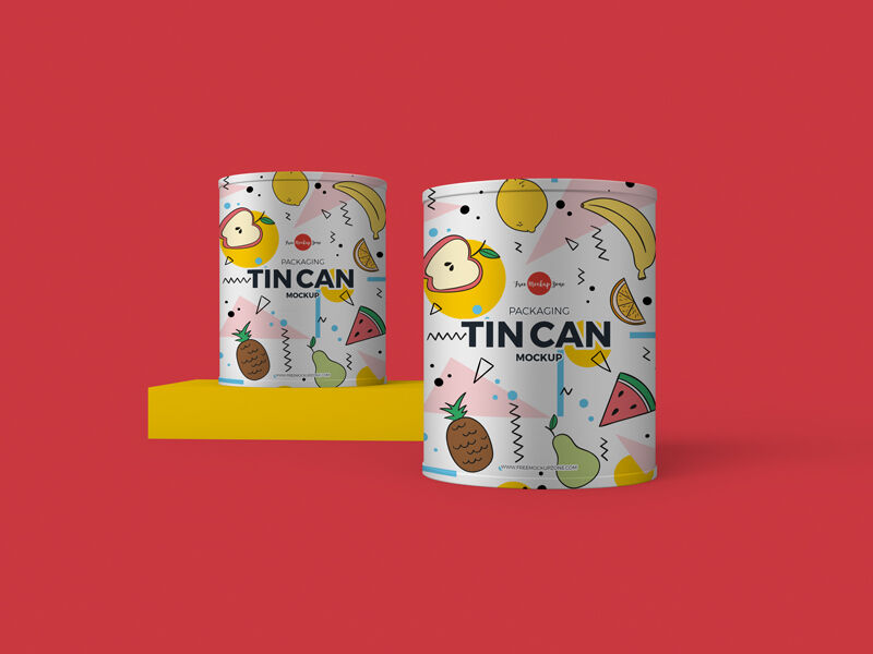 Mockup of Two Tin Cans Standing in the Front View preview