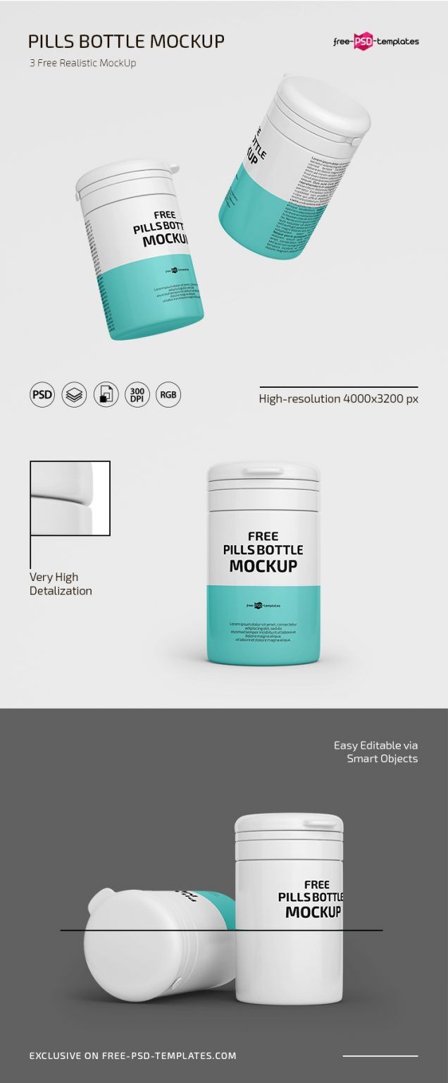 Three Cylindrical Pills Bottle Mockups