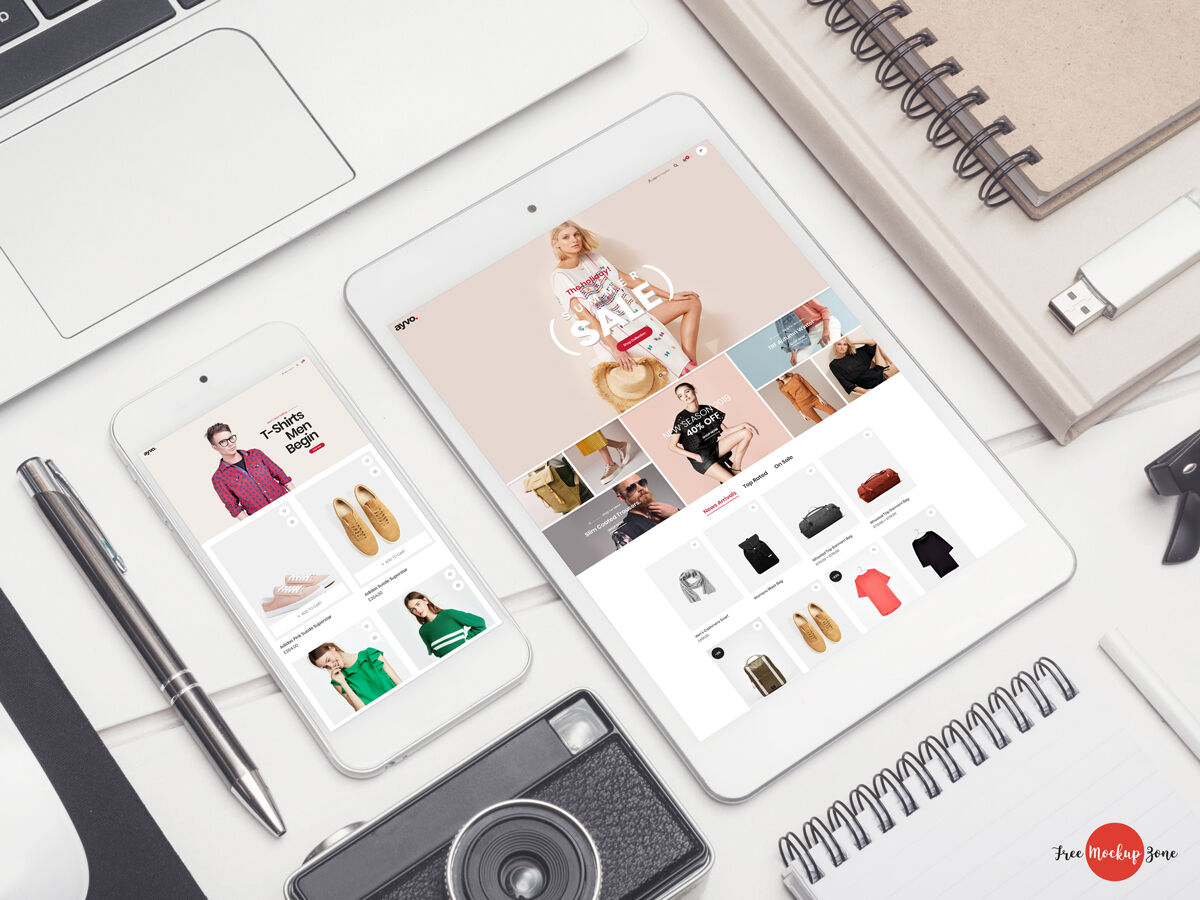 Top View of Modern Smartphone with Tablet Mockup preview