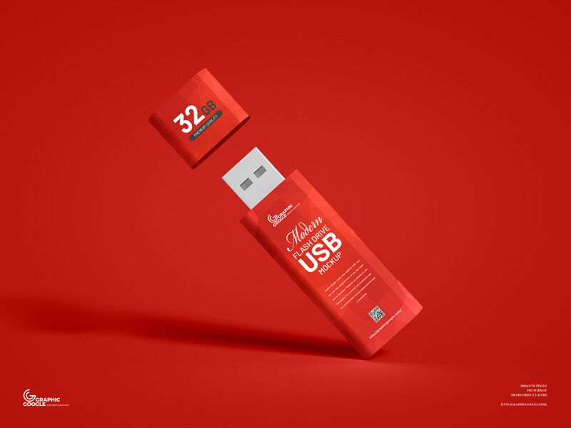 Front View of a Floating Flash Drive/USB Mockup