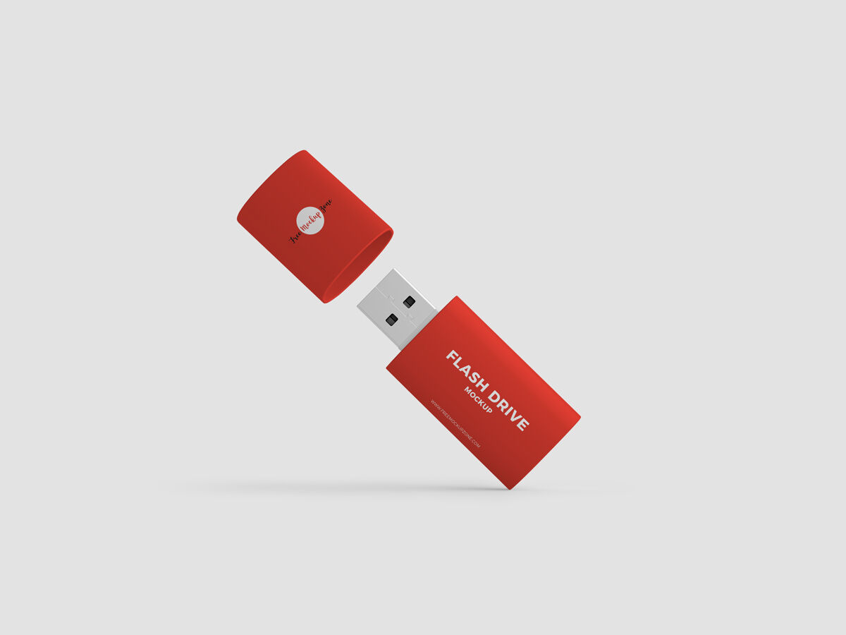 Front View Floating Flash Drive with the Cover off Mockup