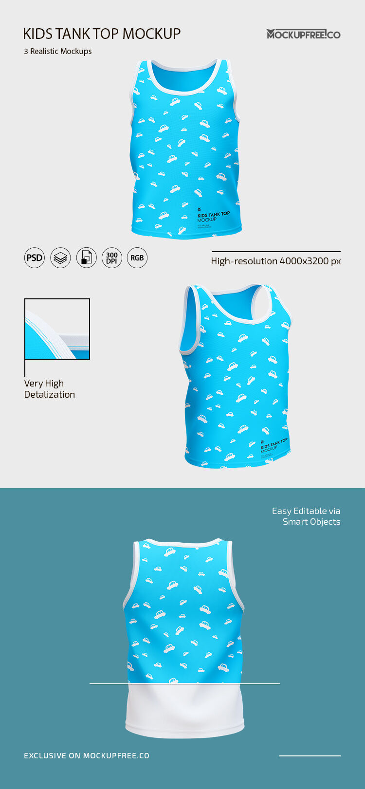 Three Realistic Kids Tank Top Mockup