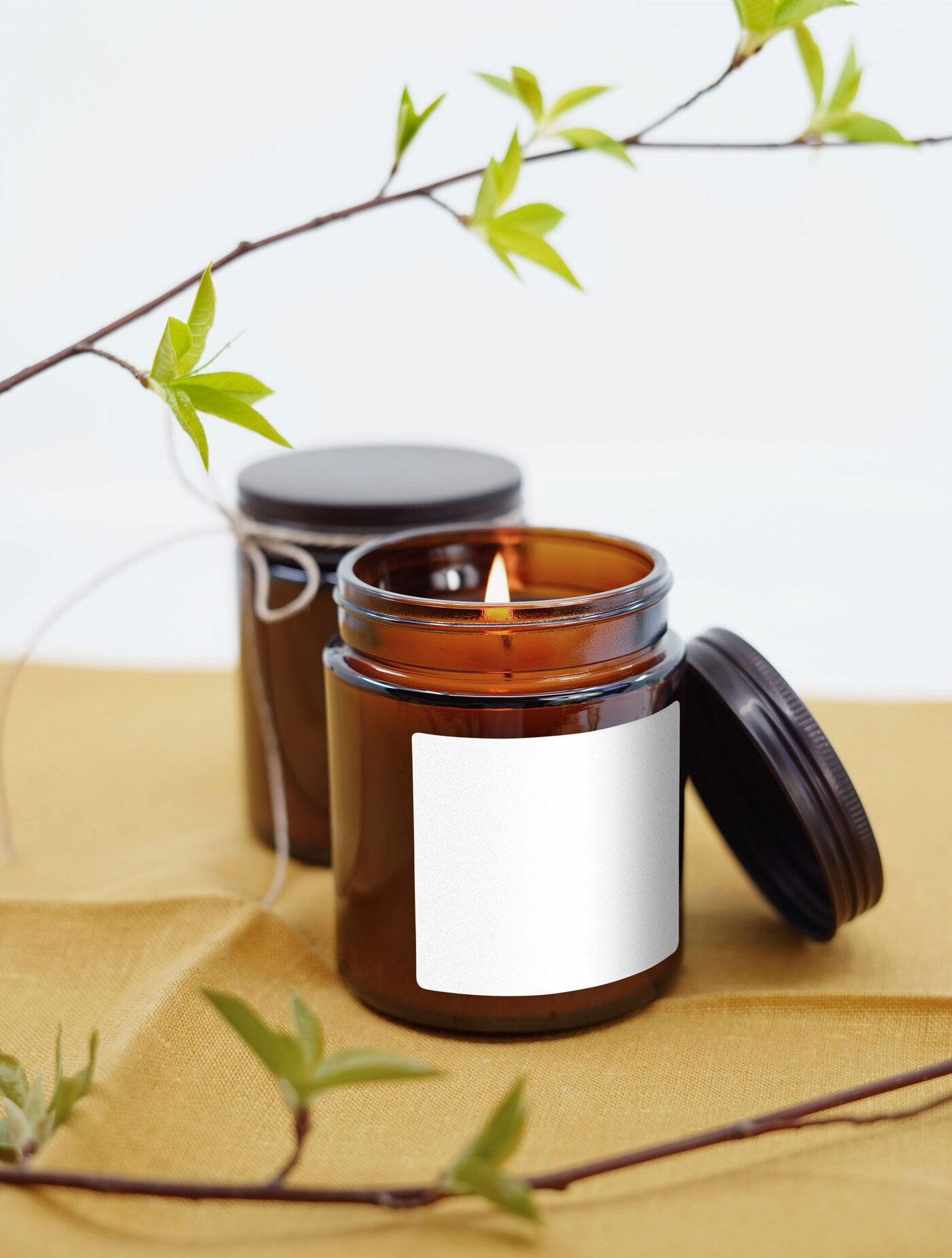 Front View of Amber Jar Candle Label Mockup
