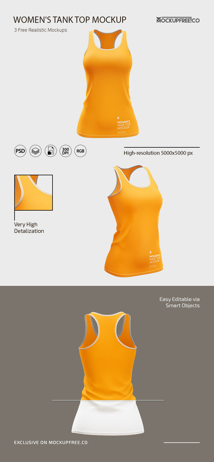 Front and 3/4 View of 3 Women’s Tank Top Mockups