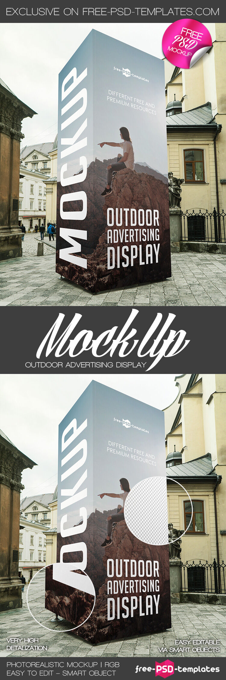 3/4 View of Vertical Big Outdoor Advertising Display Screen Mockup preview