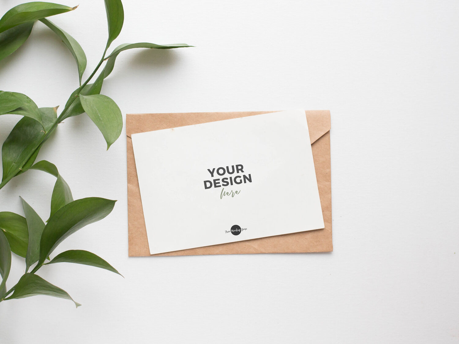 Top View Invitation Card on Envelope Mockup with Plant preview