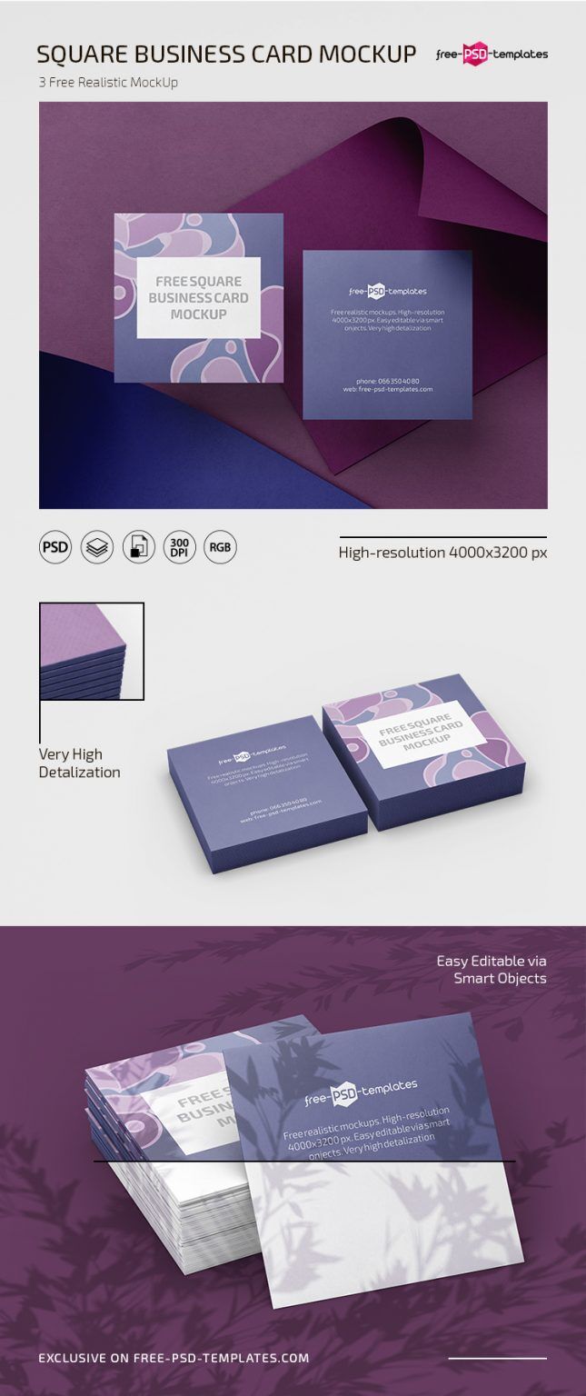 3 Mockups Featuring Stacks of Square Business Cards