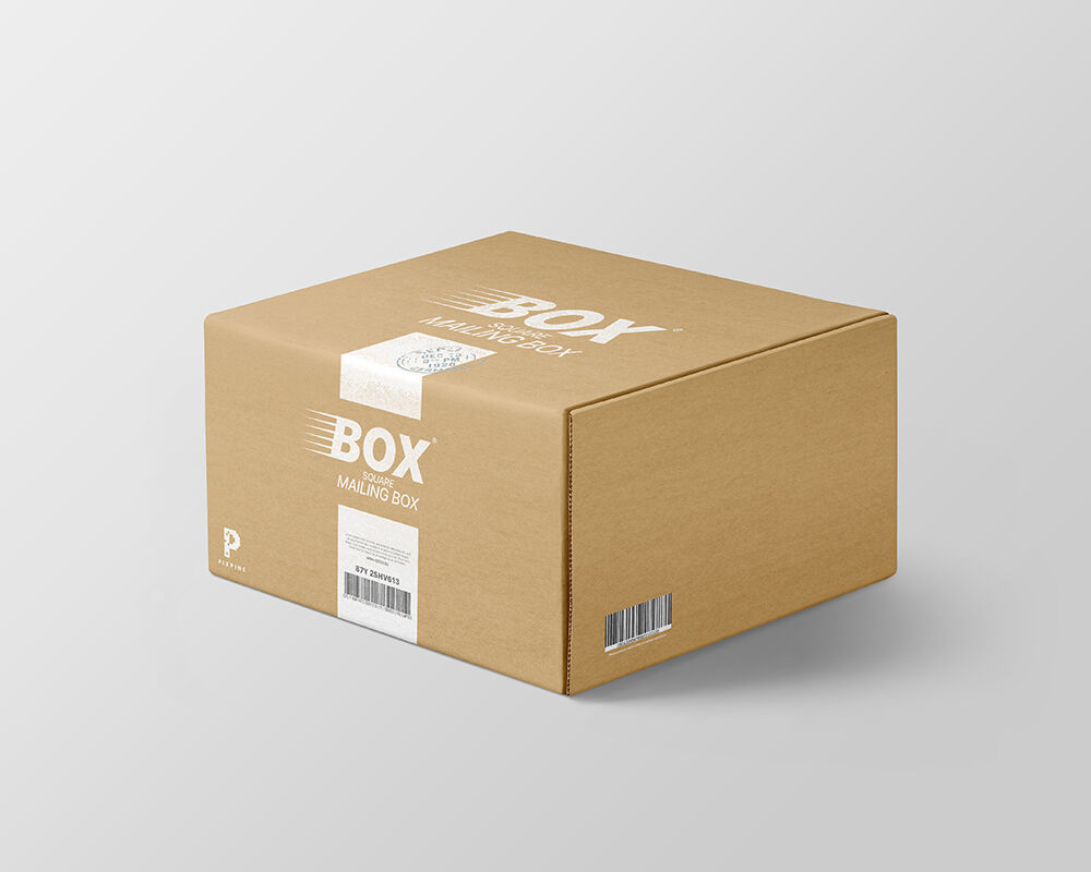 3/4 View Minimalistic Closed Square Mailing Box Mockup preview