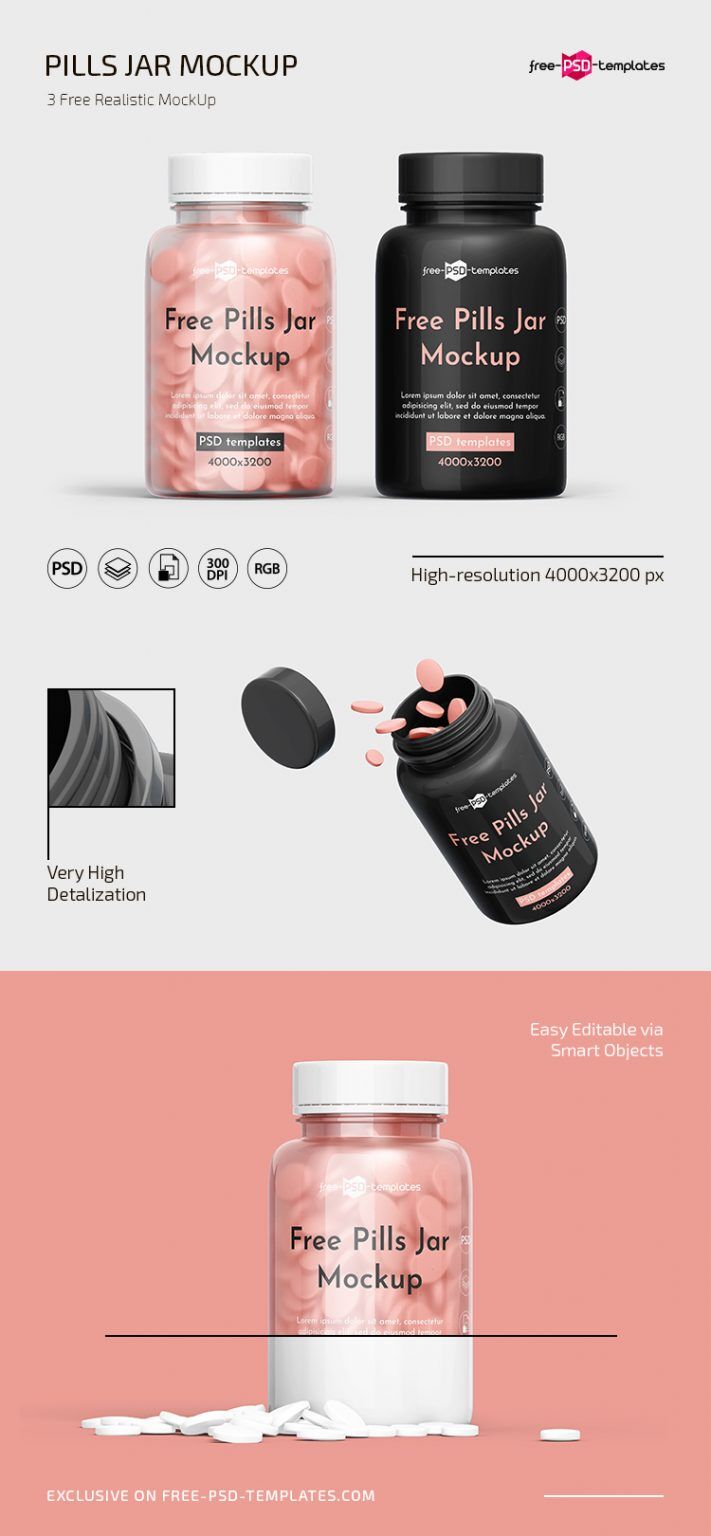 Front View of Three Pills Jar Mockups