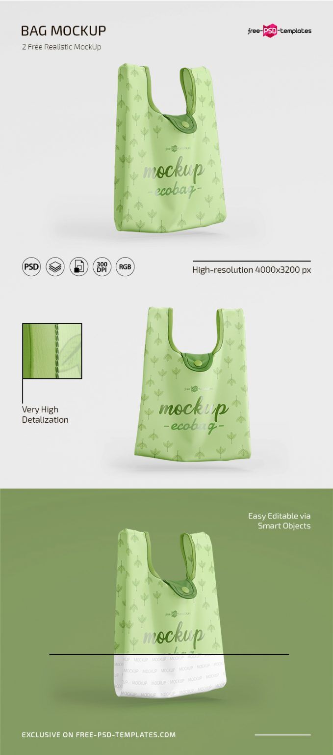 Front and 3/4 View of Two Floating Bag Mockups preview