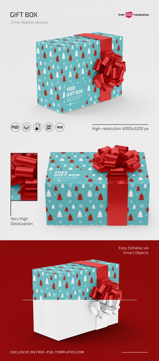 2 Mockups of a Gift Box with Flower Ribbon preview