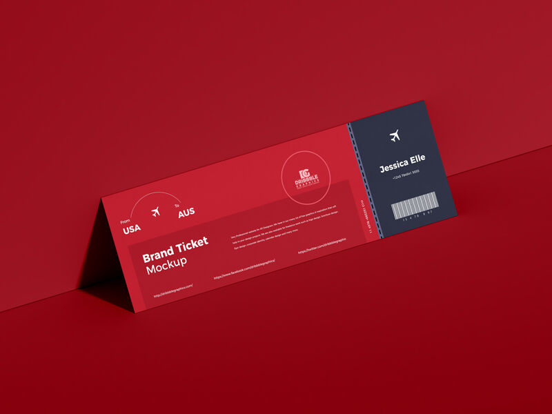 3/4 View of a Rectangular Ticket Mockup