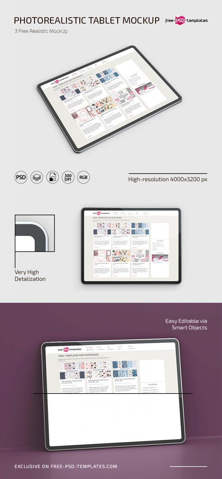 3 Minimalist Mockups of Tablets in Different Views preview
