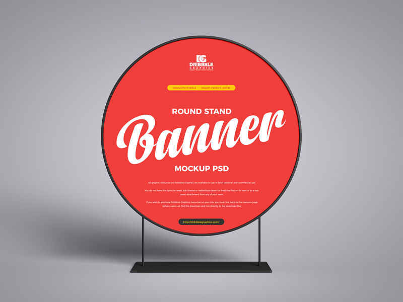 Front View Round Banner Stand Mockup in Plain Setting preview