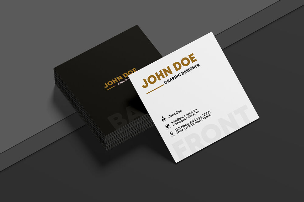 Perspective View of Both Sides of a Square Business Card Mockup