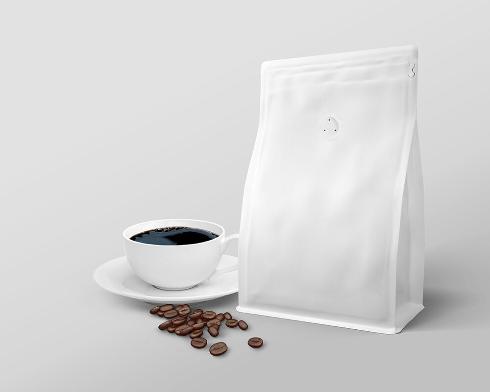 Vertical Coffee Bag Packaging Mockup with Floating Coffee Beans preview