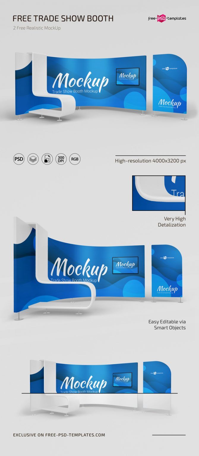 Front and 3/4 View of Two Trade Show Booth Mockups preview