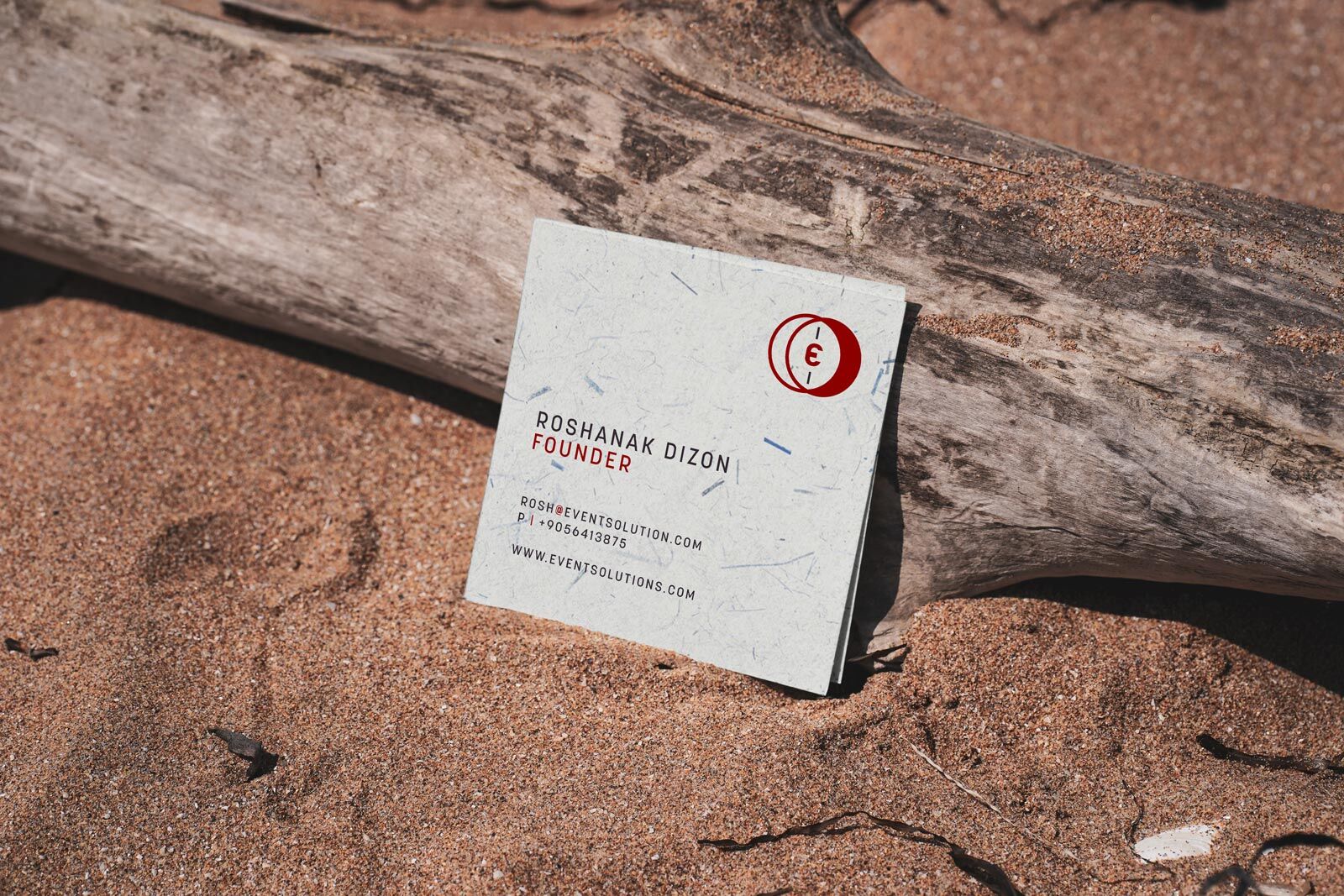 Square Business Card Mockup Laid on a Wood