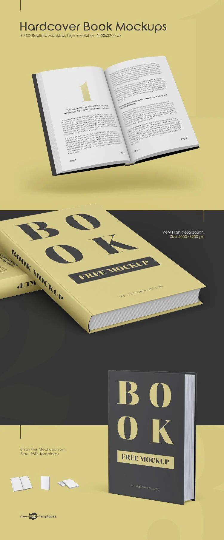 Three Hardcover Book Mockups from Different Angles Mockups preview