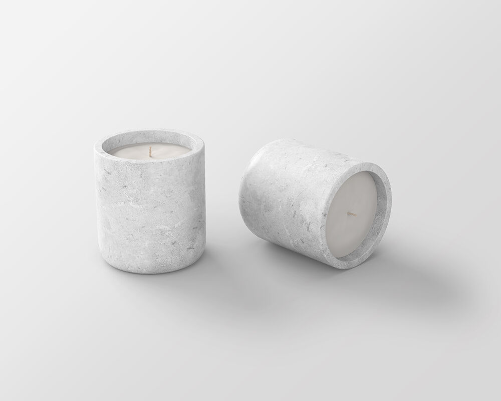 Front View of Two Tiny Ceramic Candle Jars Mockup