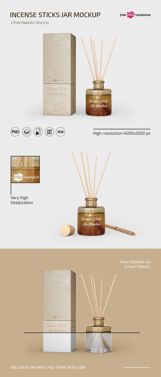 2 Mockups of Incense Sticks Jar and Packaging Box preview