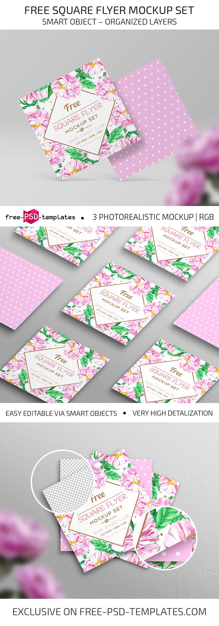 3 Square Flyer Mockup in Different Shots preview