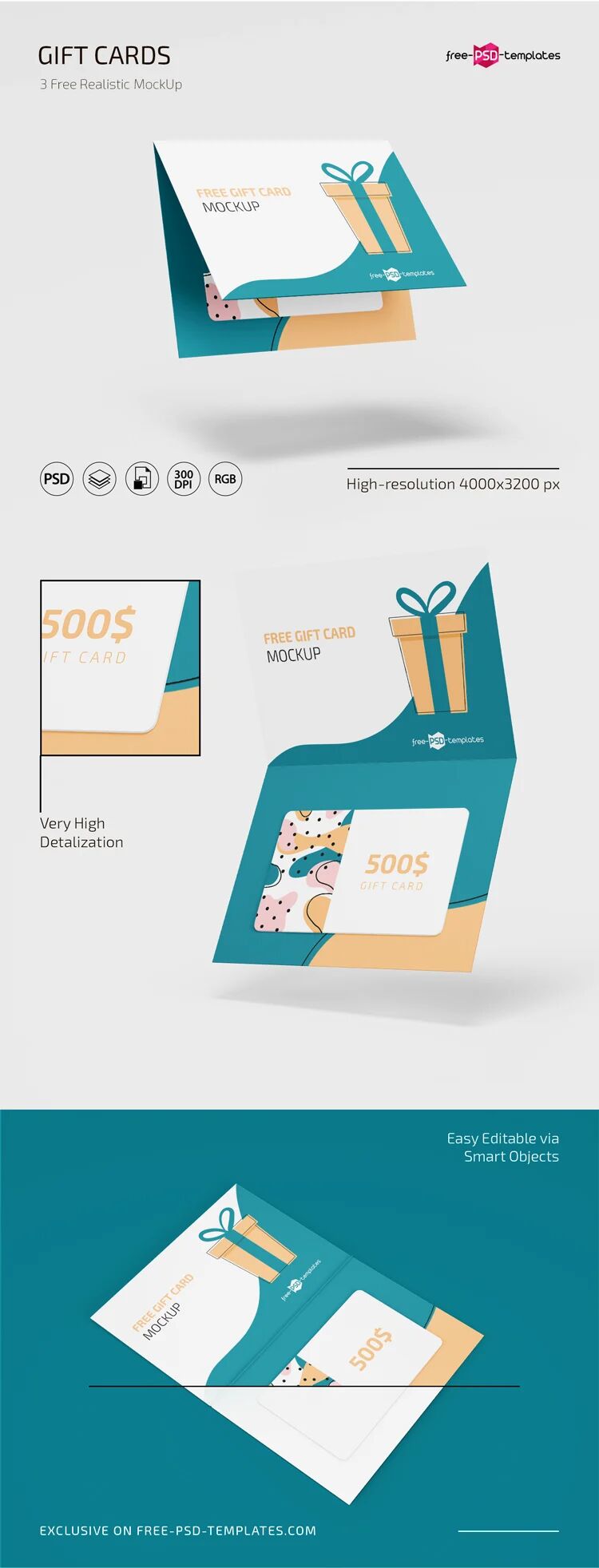 3 Mockups of Foldable Gift Cards Set preview