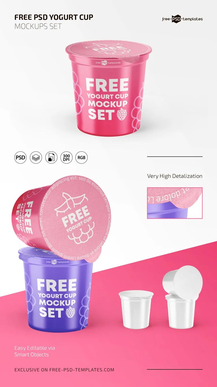 2 Mockups of Yogurt Cups in Different Views