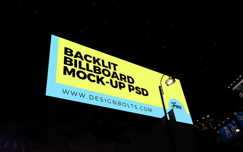 Low Angle View Backlit Horizontal Billboard Mockup at Night preview