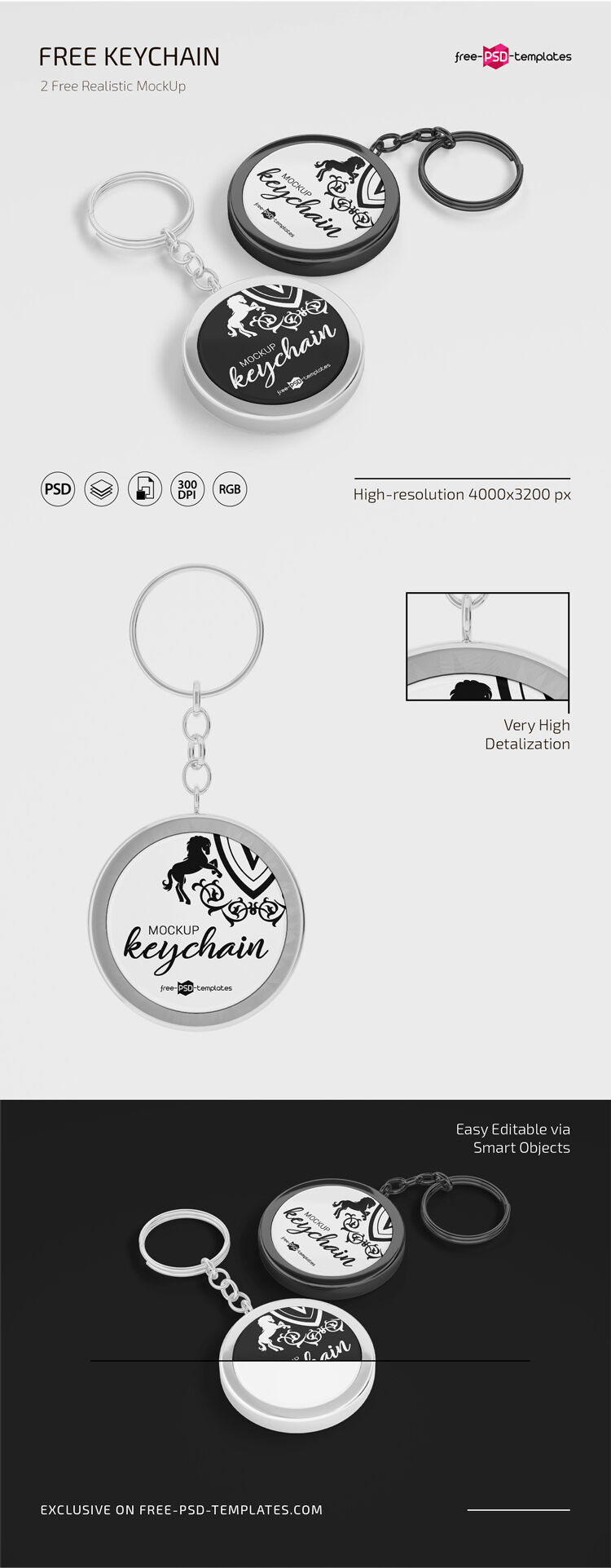 Pack of 2 Mockups Featuring Round Metal Keychains
