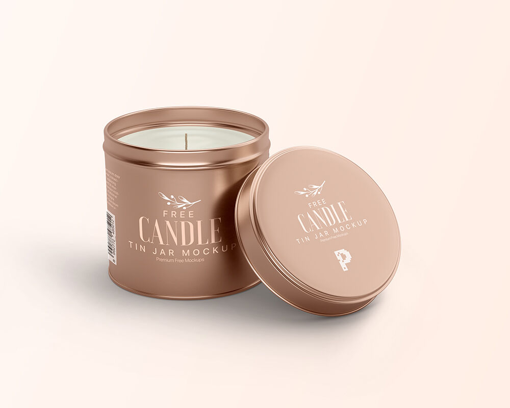 Candle Tin Jar with a Leaning Lid Mockup