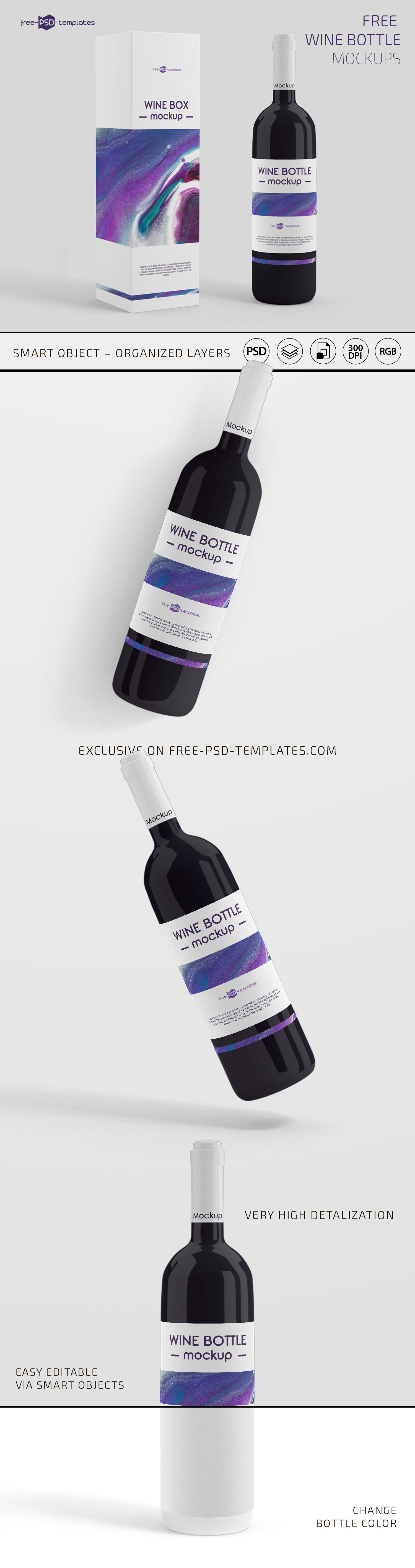Four Mockups of Modern Wine Bottle Packaging preview