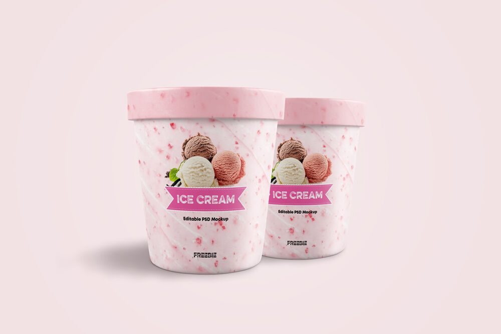 Two Ice Cream Jars Standing in the Front View Mockup