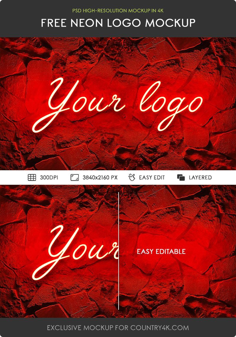 Front View of Neon Logo Mockup / Text Effect
