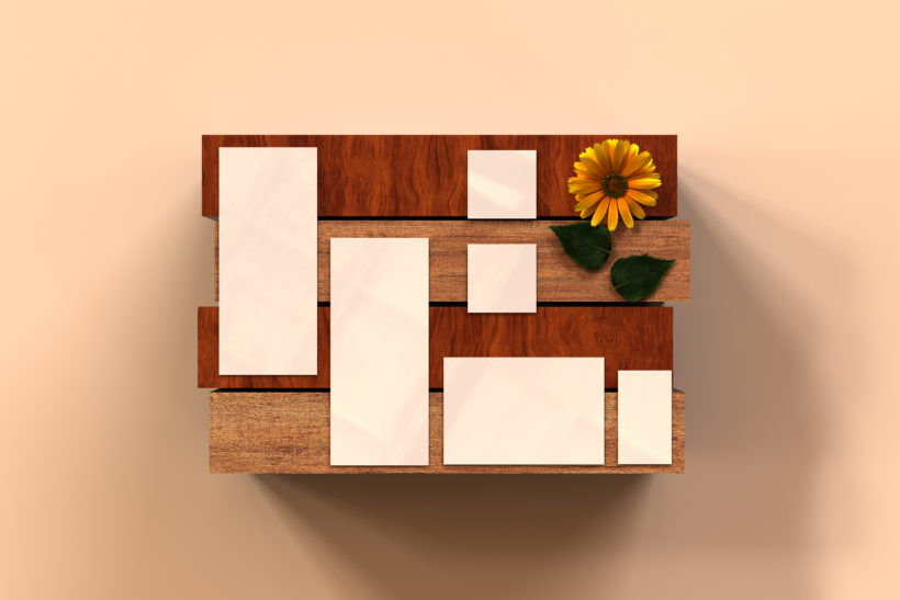 Minimal Wooden Mood Board Mockup with Flower