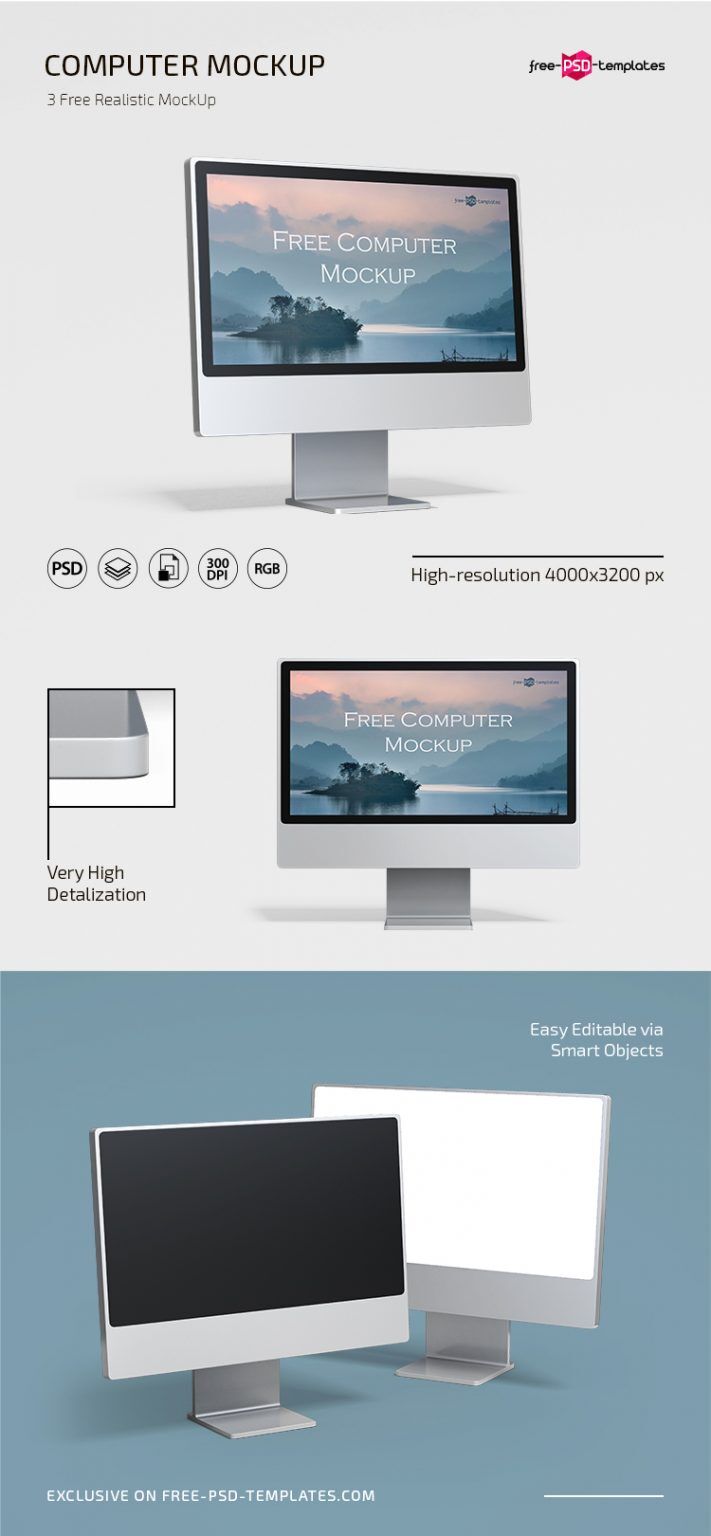 3 Mockups of Apple Computer Monitors Standing in Different Views preview