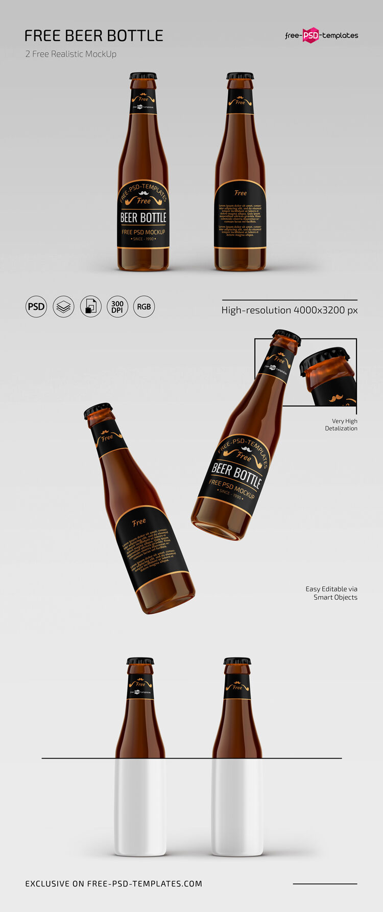 Front view of Two Beer Bottle Mockups preview