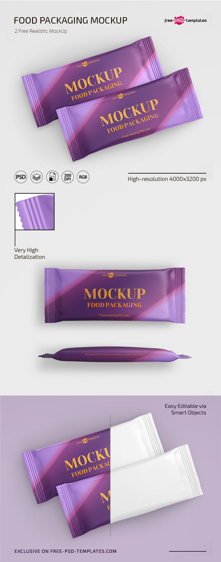 Three Top View Candy or Chocolate Bar Food Packaging Mockups