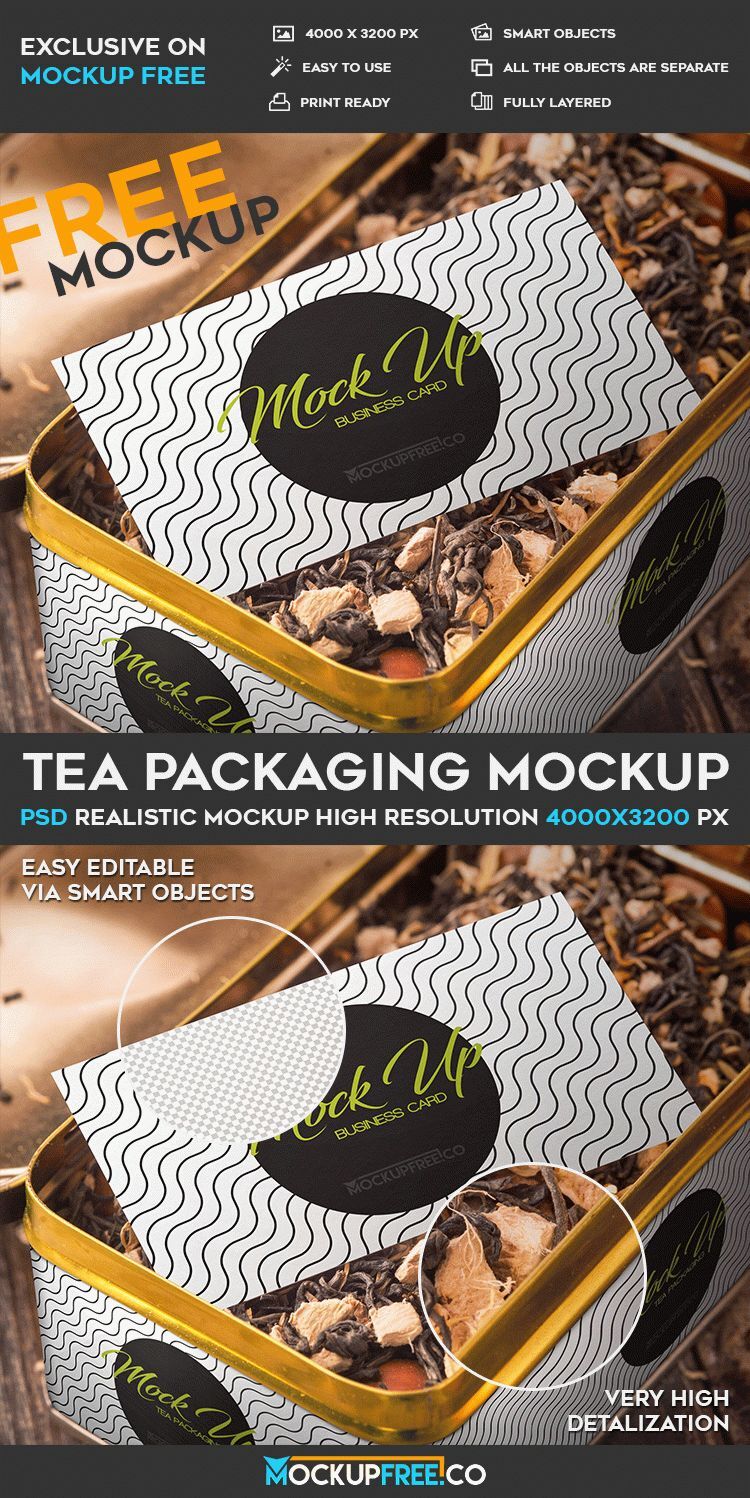Perspective View of a Tea Packaging and Business Card Mockup preview