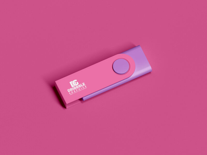 Perspective View Minimalistic USB Flash Drive on Floor Mockup preview